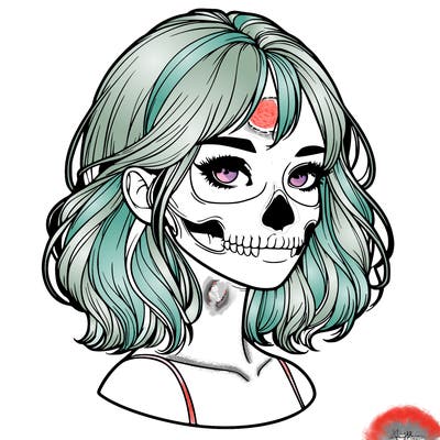 realistic girl with skull