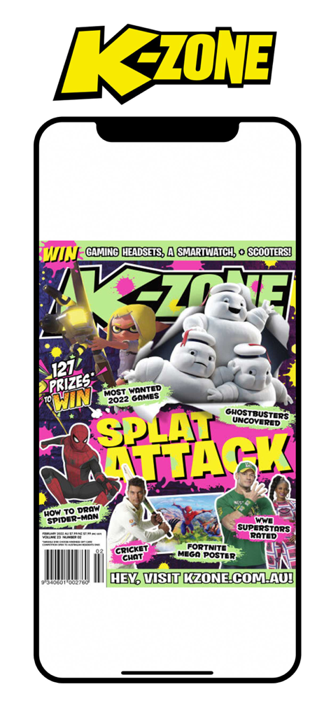 Digitales Cover der K-Zone Magazin App mit Spider-Man, Ghostbusters und WWE-Stars