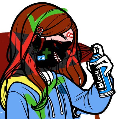 a realistic girl spray painting