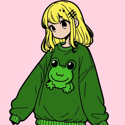 girl wearing frogging sweatshirt