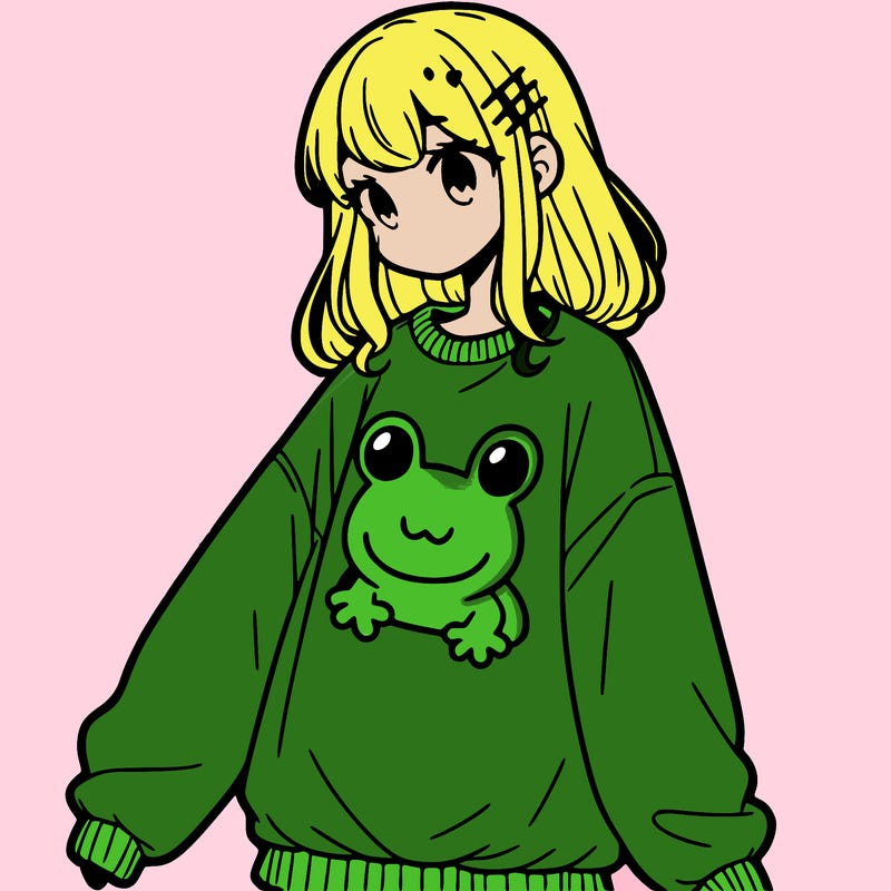 girl wearing frogging sweatshirt