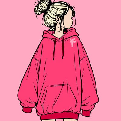 realistic girl with a oversized sweatshirt on and a bun