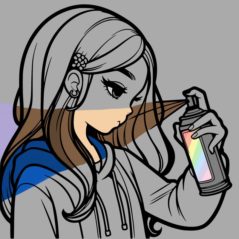 a realistic girl spray painting