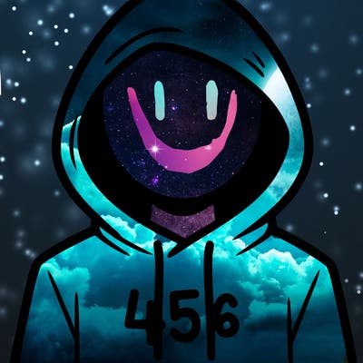 a person with non face waering a hoodie with a 456 symbol