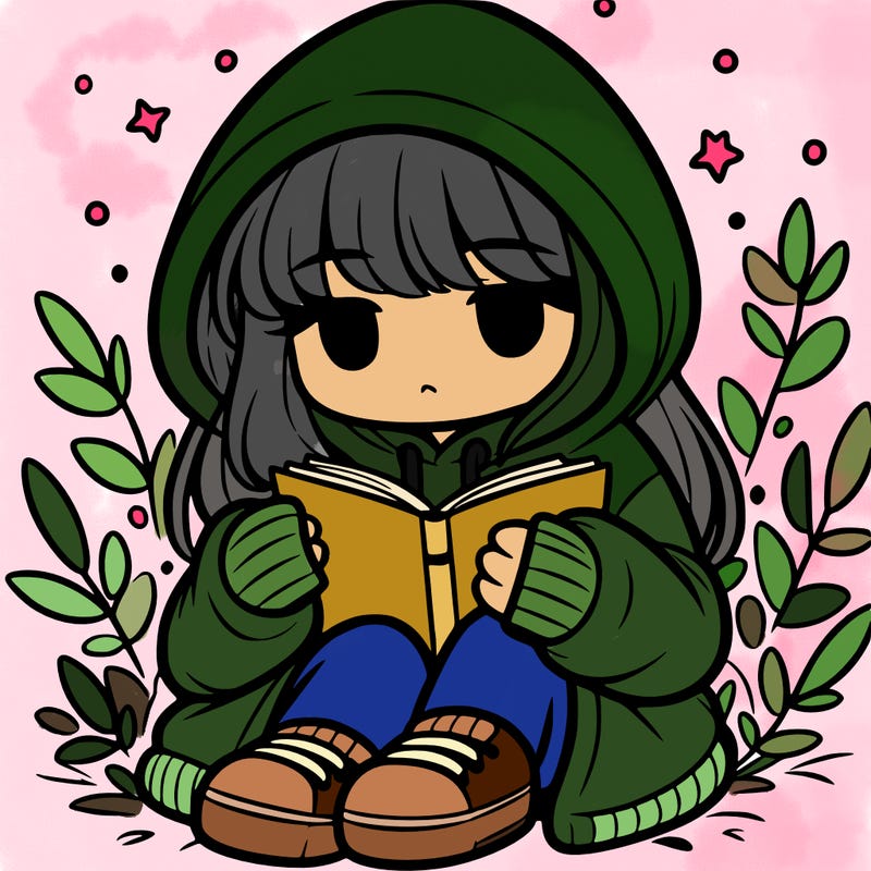 girl in oversized hoodie reading a book