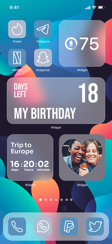 Widget | Countdown to birthday - Customized iPhone home screen with aesthetic birthday countdown and photo widgets
