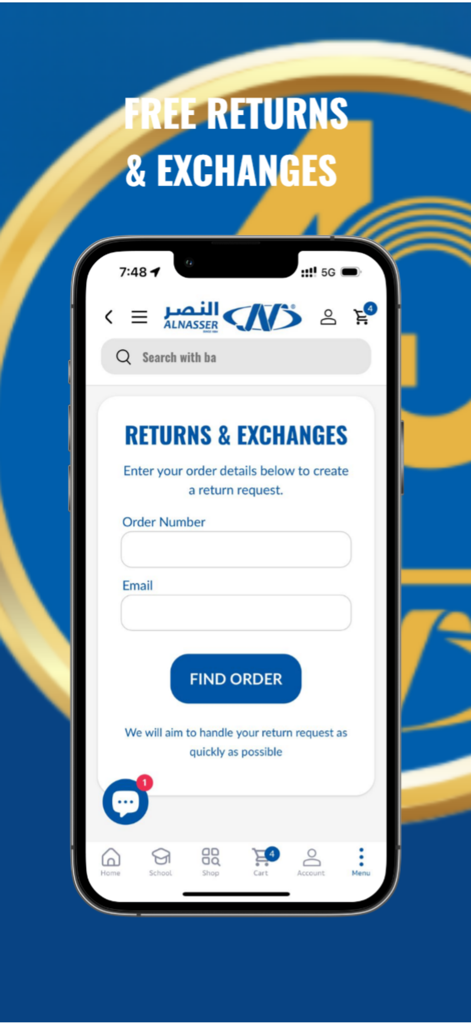 AlNasser ME - AlNasser mobile app returns and exchanges request form