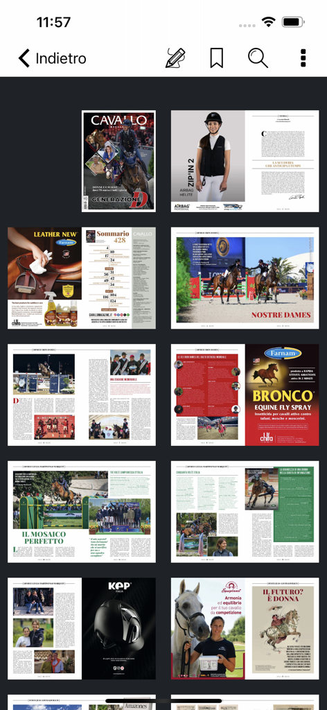 Cavallo Magazine - A digital reader showing multiple pages of Cavallo Magazine with equestrian articles and photos.