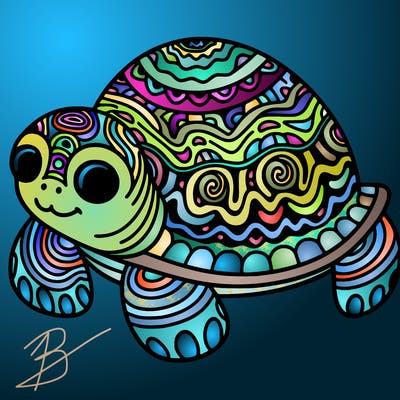 a turtle with a unique trippy shell