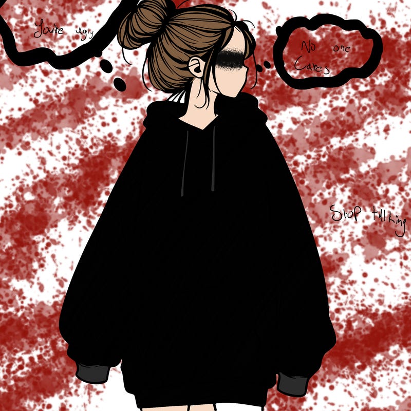 realistic girl with a oversized sweatshirt on and a bun