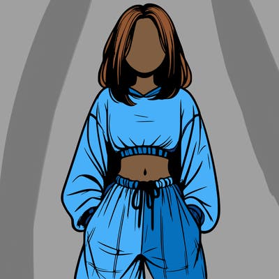 realistic girl faceless with baggy pants and a crop top