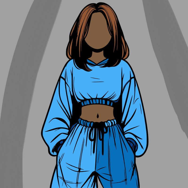 realistic girl faceless with baggy pants and a crop top