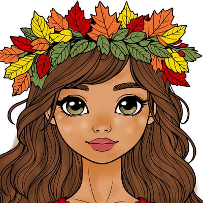 realistic girl with fall leaf crown