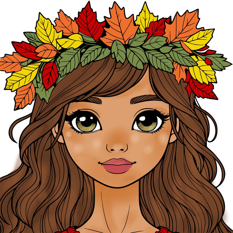 realistic girl with fall leaf crown