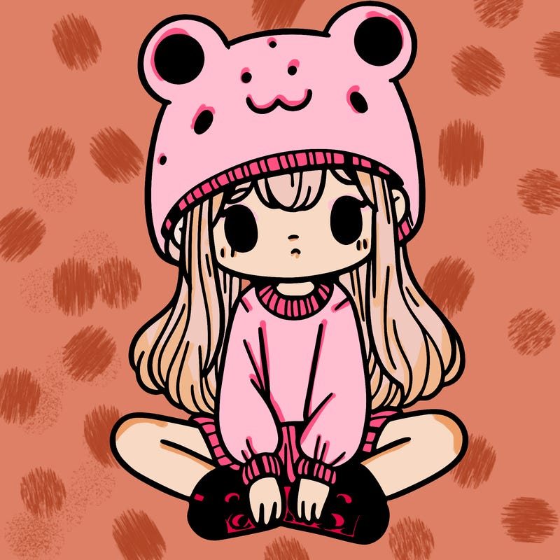 a girl wearing a frog hat and some frog socks