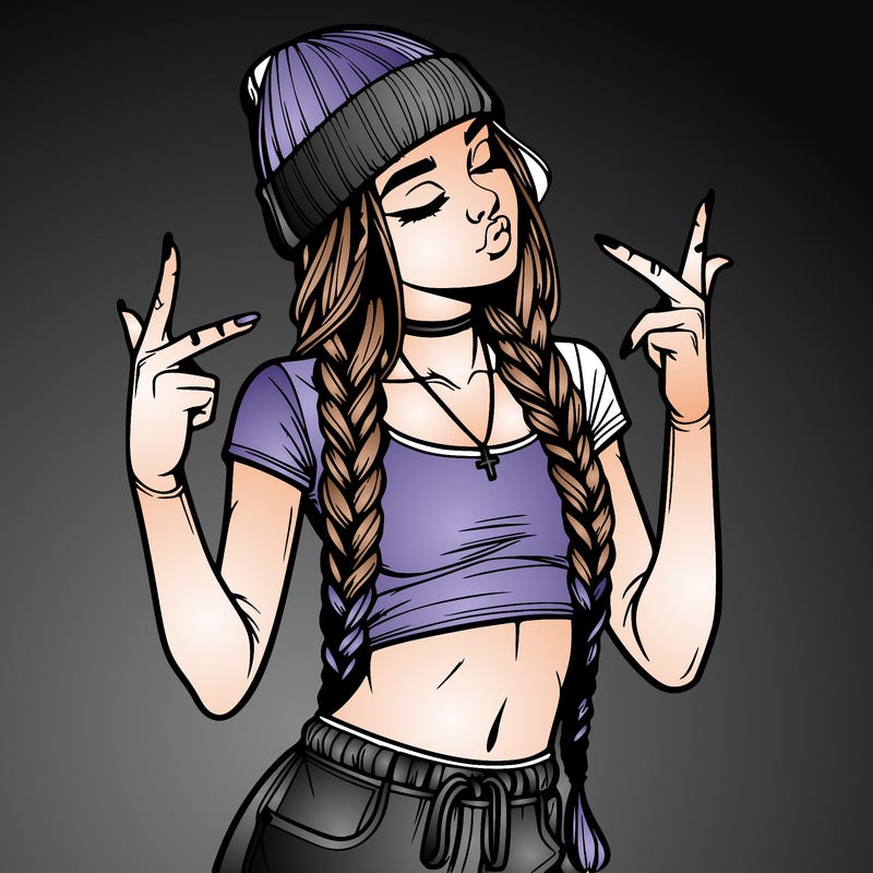 realistic teenage girl with braids and a beanie and crop top doing 🫶🏼