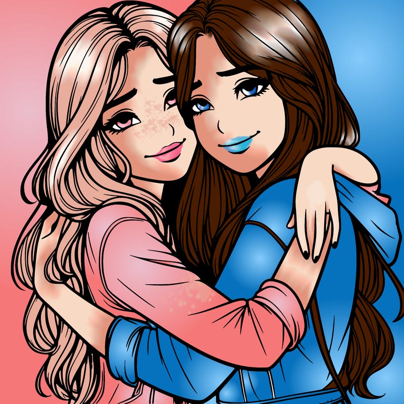 realistic girls hugging