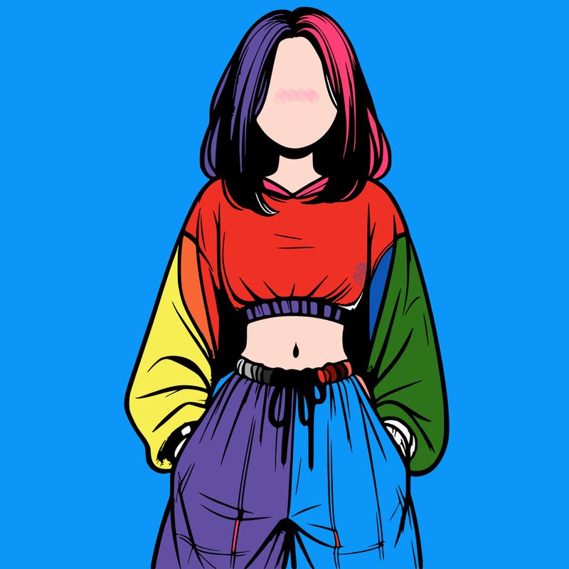 realistic girl faceless with baggy pants and a crop top
