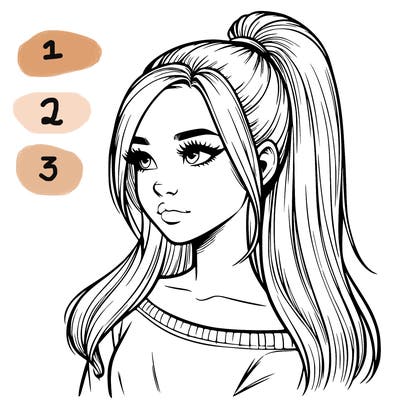 realistic girl with a high ponytail