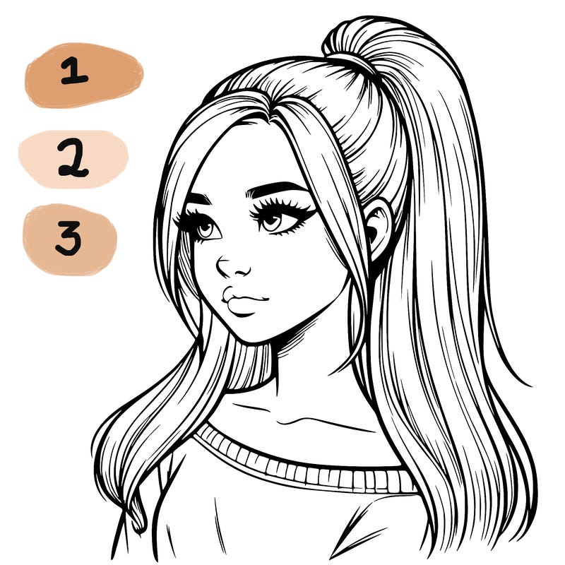 realistic girl with a high ponytail