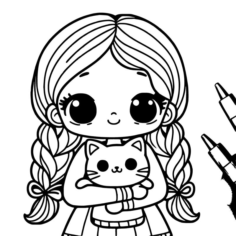 girl with 2 braids with a cat in her hands