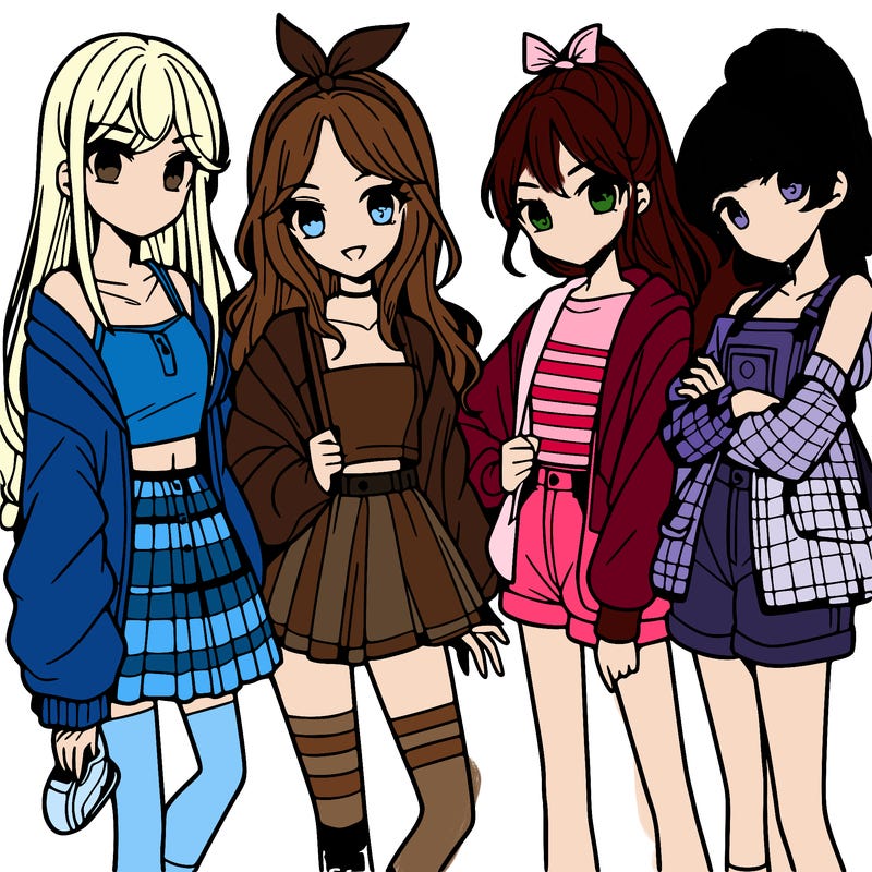 teen manga girls group of 4