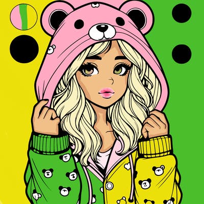 realistic girl in a animal pjs hoodie