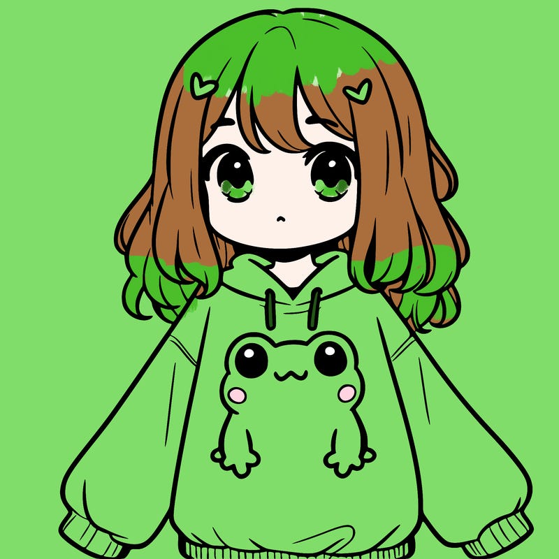 girl wearing frogging sweatshirt