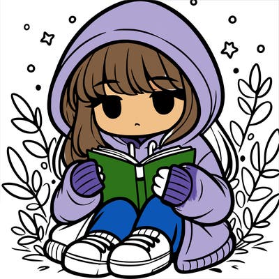 girl in oversized hoodie reading a book