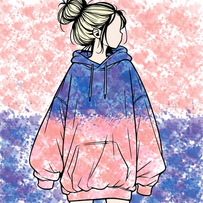realistic girl with a oversized sweatshirt on and a bun