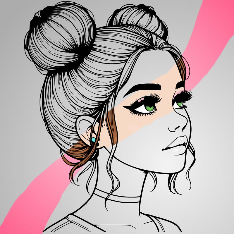 realistic girl with buns on the top of her head