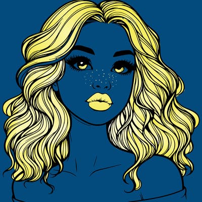 realistic girl with wavy hair and lips