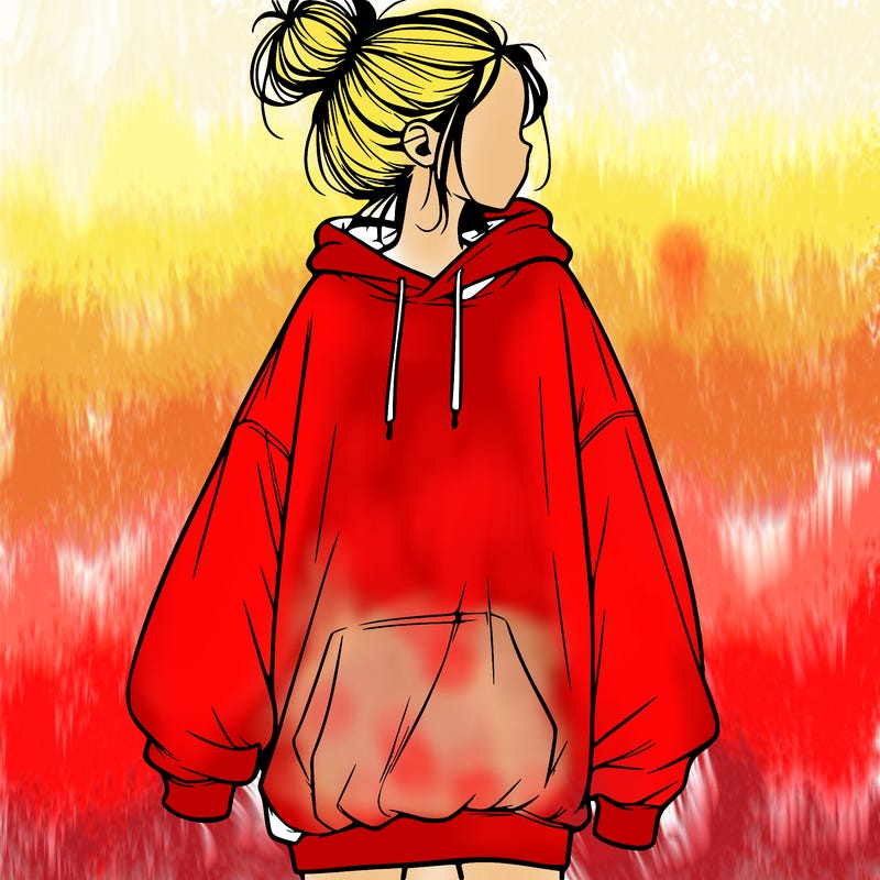 realistic girl with a oversized sweatshirt on and a bun