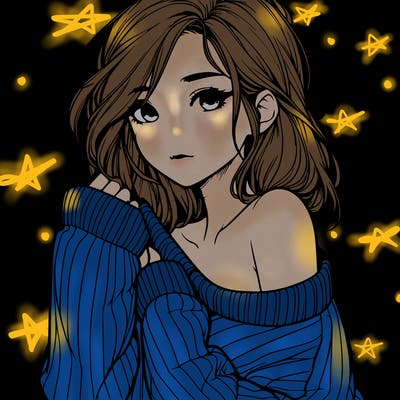 realistic girl with a sweater falling off shoulder