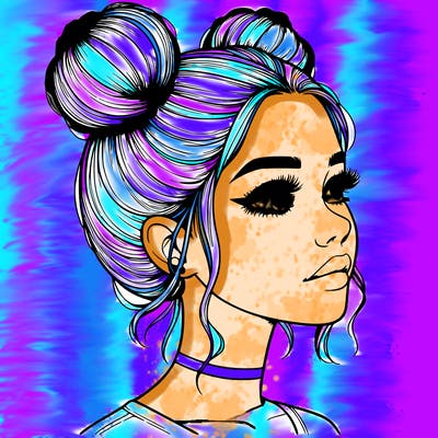 realistic girl with buns on the top of her head