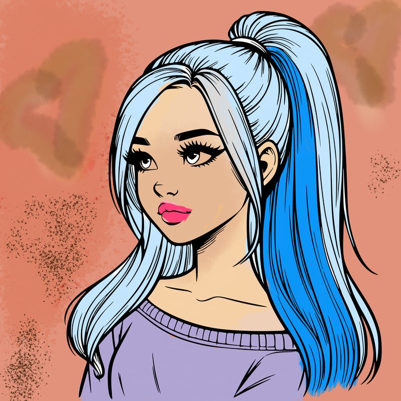 realistic girl with a high ponytail