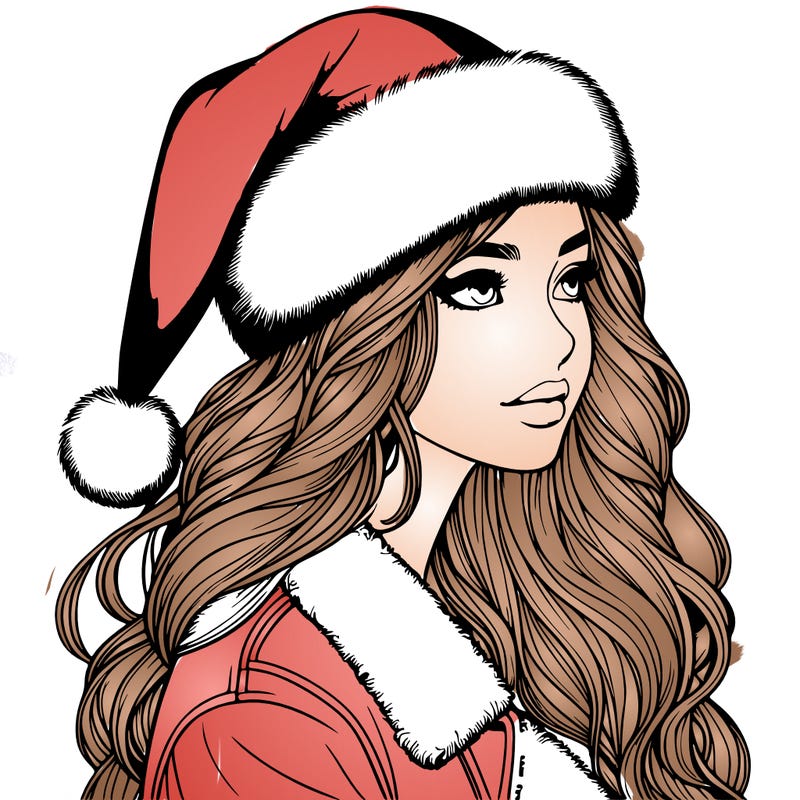 realistic girl in santa hat