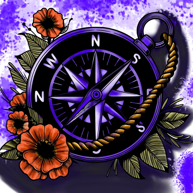 compass on rope with flowers