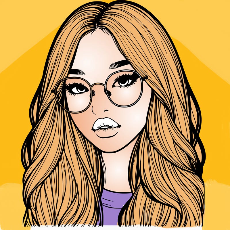 realistic korean girl with long hair, glasses and big lips