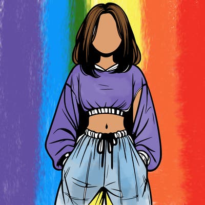 realistic girl faceless with baggy pants and a crop top
