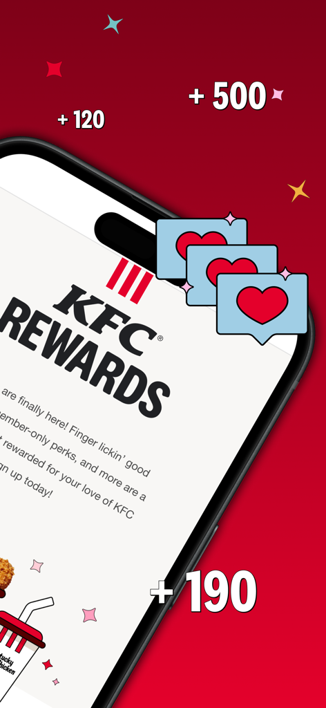 Mobile screen showing the KFC Rewards program and points accumulation icons.
