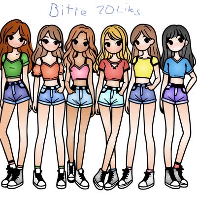 a group of girls wearing crop tops and shorts