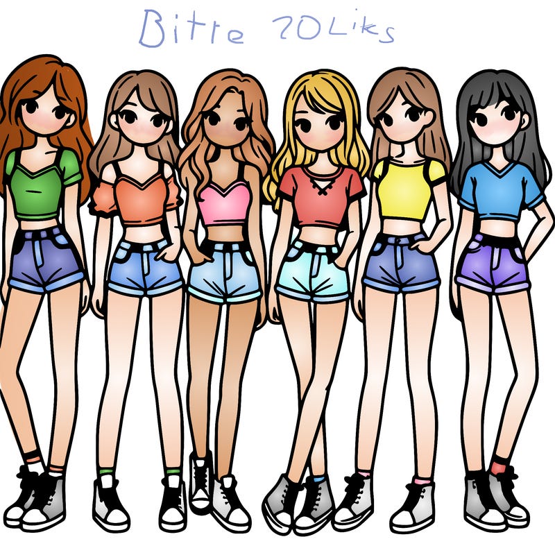 a group of girls wearing crop tops and shorts