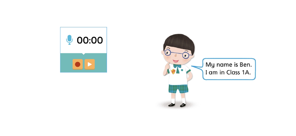 Oxford iSolution - Oxford iSolution oral practice interface with a cartoon student and voice recording tools