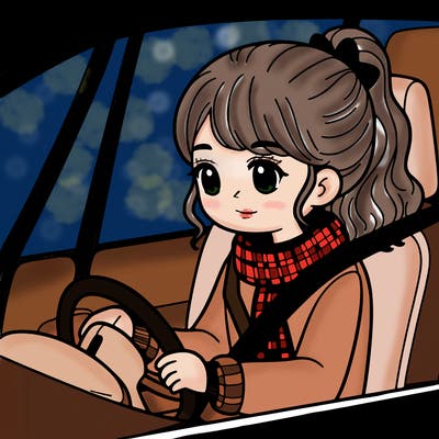 a girl in a car