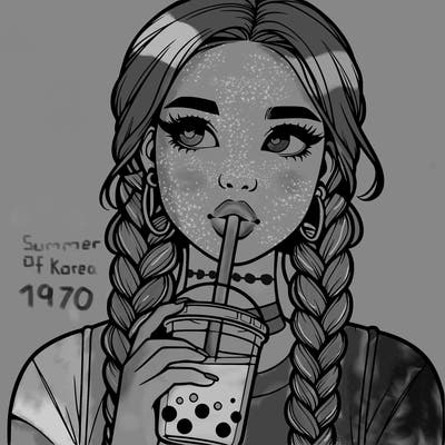 realistic girl with braided hair drinking boba