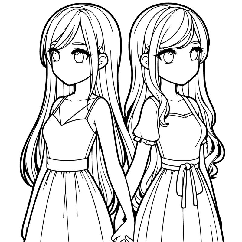 realistic girls holding hands looking the other way