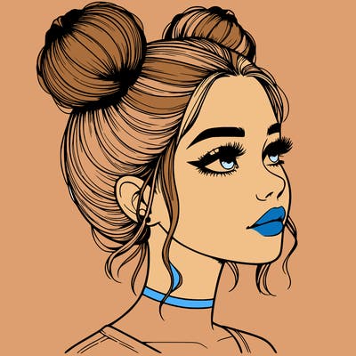 realistic girl with buns on the top of her head