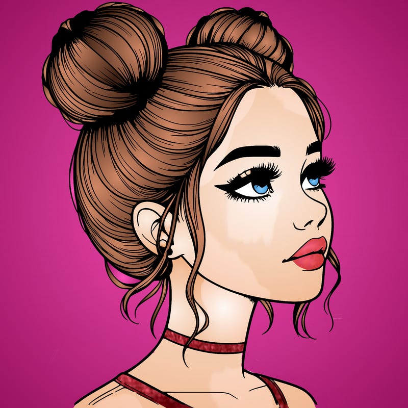 realistic girl with buns on the top of her head
