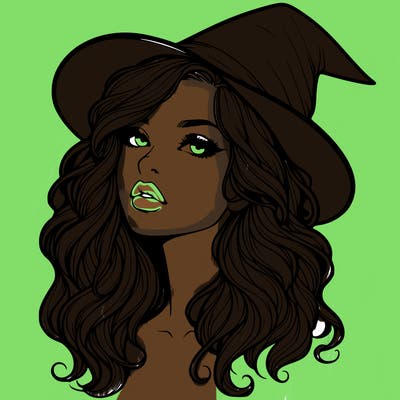 realistic witch girl with wavy hair and lips